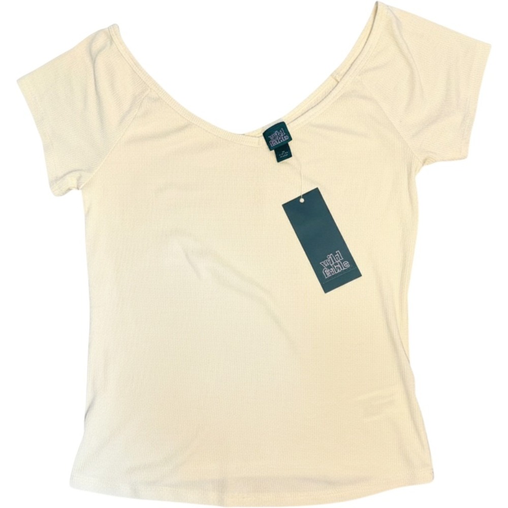 Wild Fable Womens XS Pale Yellow Ribbed‎ V-Neck Short Sleeve Top NWT